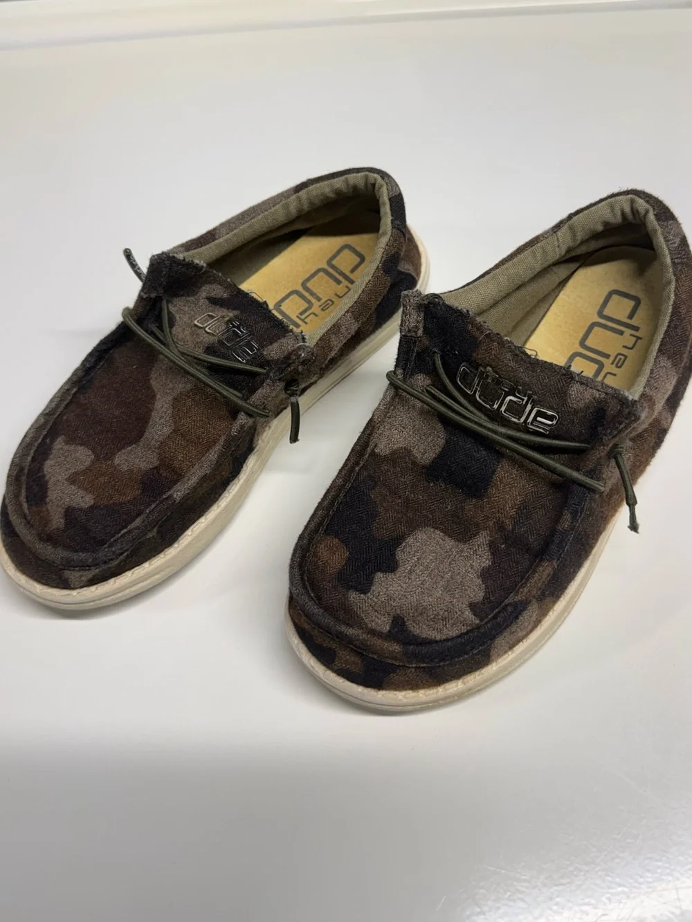 Hey Dude Kids Camo Moccasins in Brown and Tan